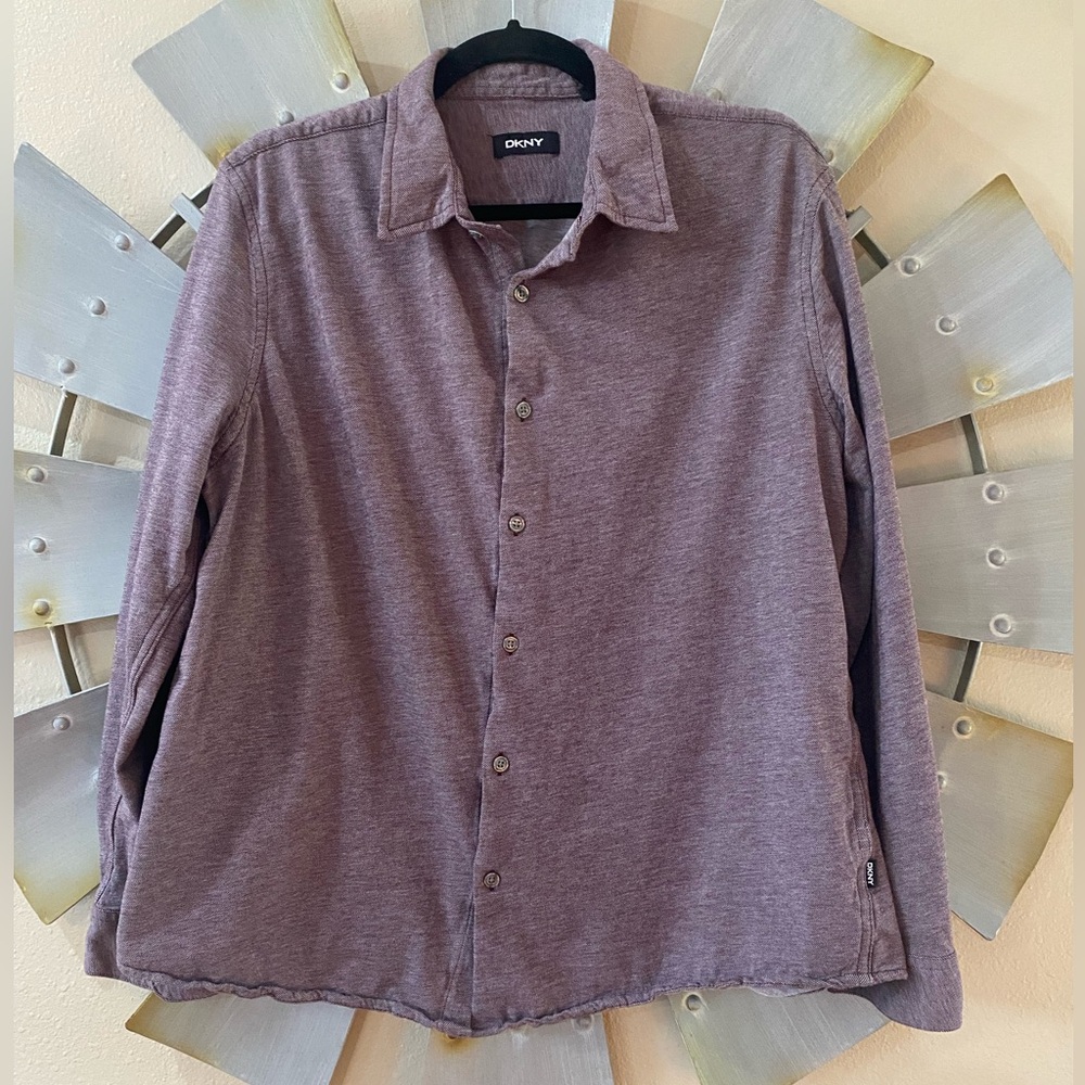 🦃 DKNY Men's Casual Button-Down Shirt in Heathered Purple